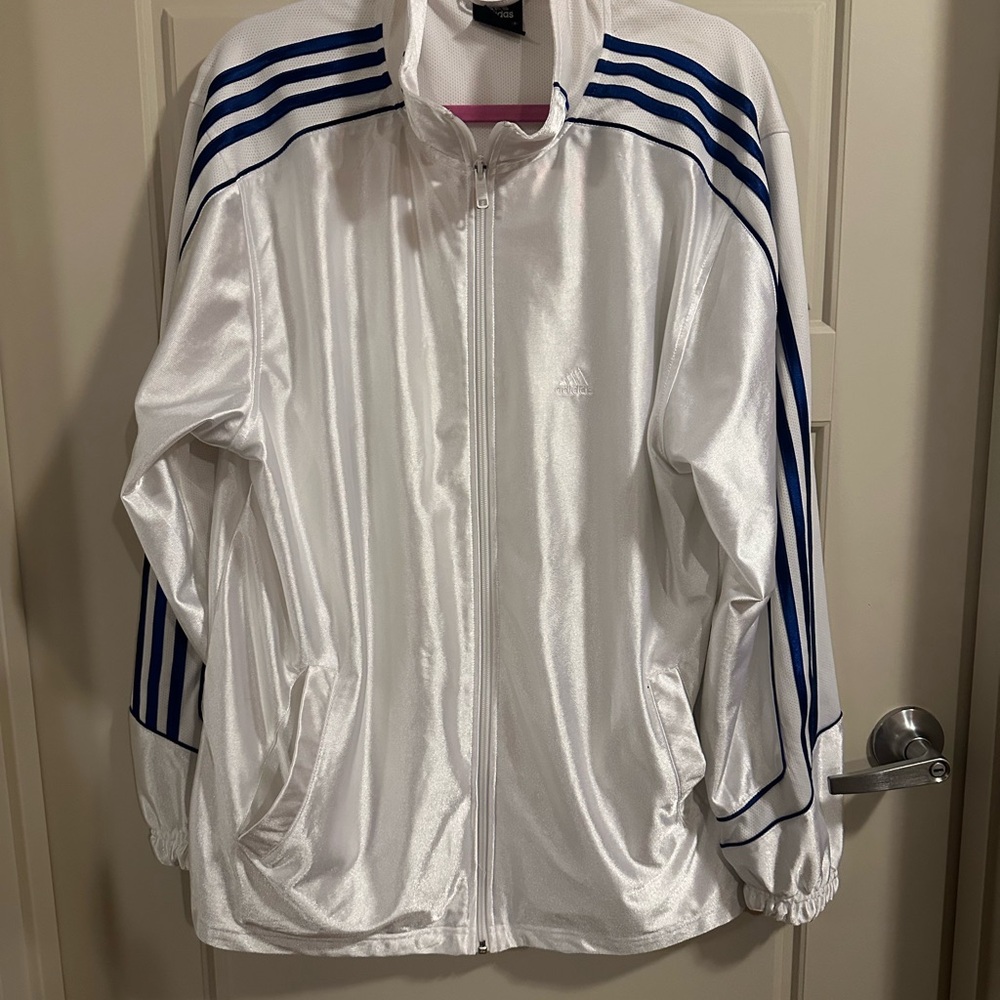 Adidas Track Jacket White with Blue Stripes